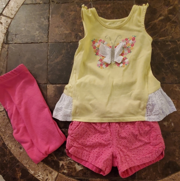 3T bundle kids headquarters yellow butterfly cat & jack pink lace shorts legging - Picture 2 of 9